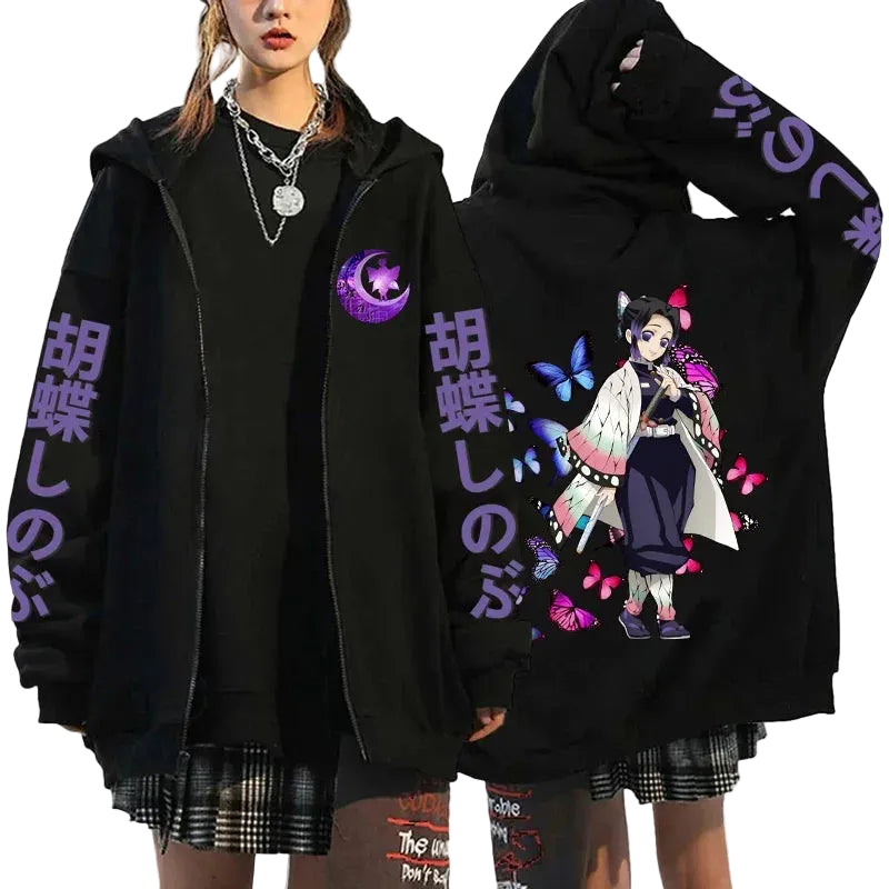 Anime-Inspired Retro Warrior Zip Hoodie with Manga Streetwear Aesthetic