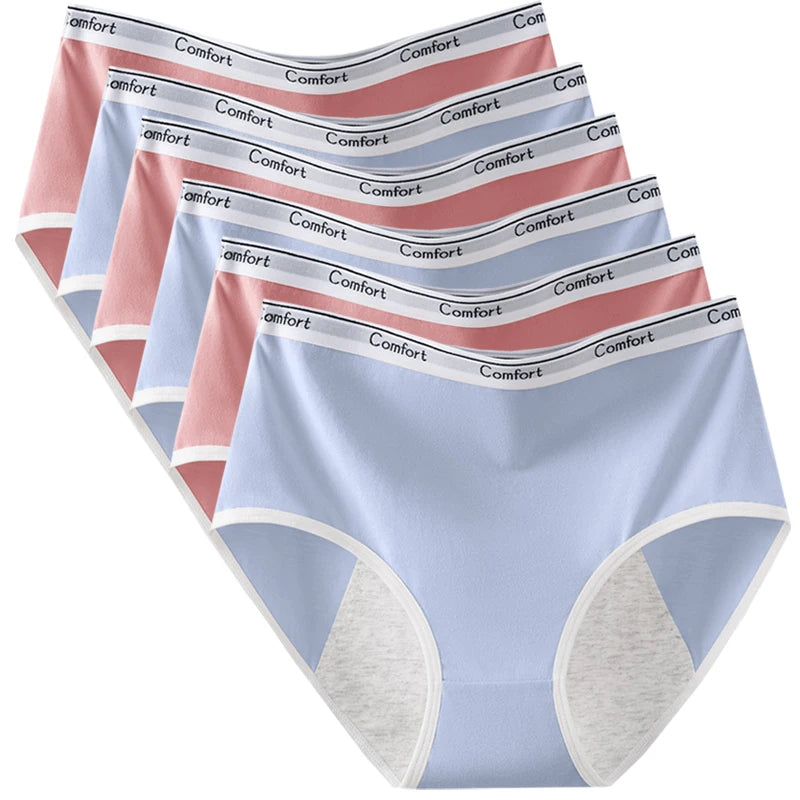 Six-Piece High-Waisted Menstrual Brief Set with Striped Waistbands