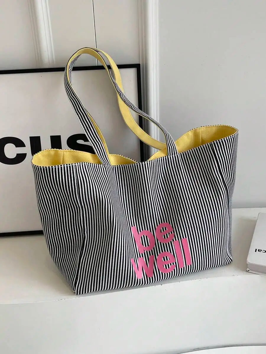 Oversized Canvas Tote Bag with Animal Inspired Pattern Lightweight Everyday Carry