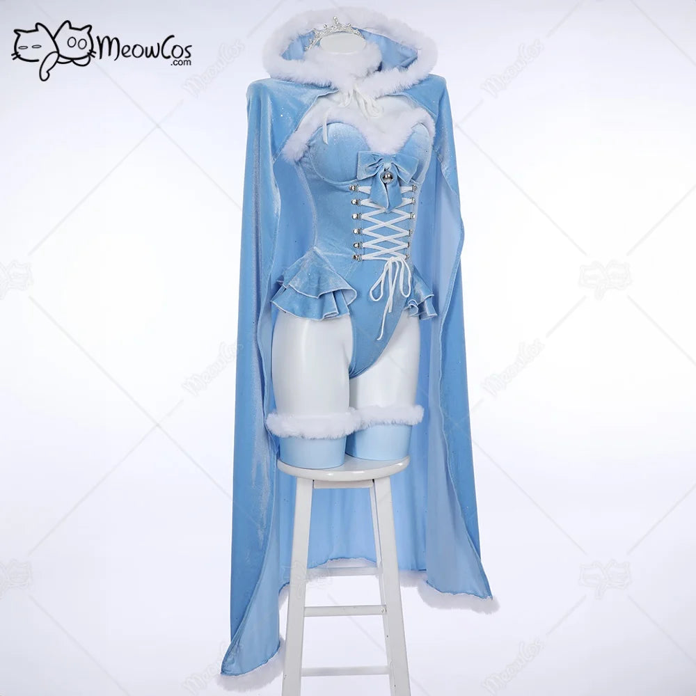 Women's Velvet Hooded Bodysuit Set with Lace-Up Front, Cape and Matching Accessories