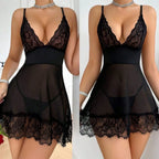 Soft Pink Sheer Mesh Chemise Nightgown with Deep V-Neckline and Lace Hem
