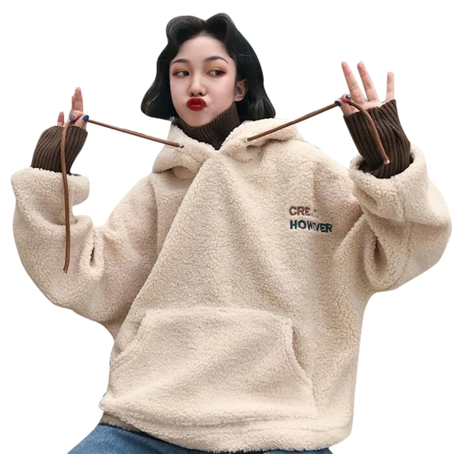 Women's Plush Two-Tone Hooded Fleece Pullover with Relaxed Fit for Cozy Everyday Wear