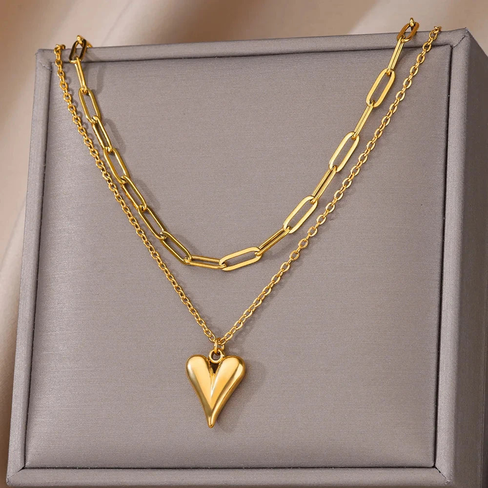 Layered Heart Pendant Necklace for Dark Feminine and Alternative Fashion