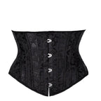 Elegant Black Floral Damask Underbust Waist Cincher with Front Metal Busk