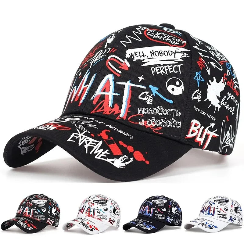 Graffiti Print Baseball Cap Adjustable Curved Brim Urban Streetwear Fashion Hat