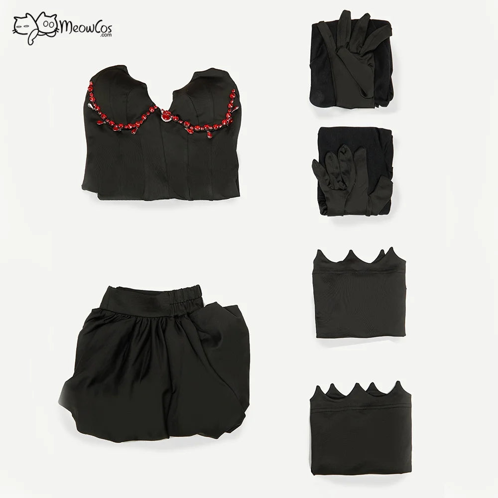 Women's Alternative Asymmetrical Halter Top And Ruffle Skirt Coordinate Set With Matching Accessories