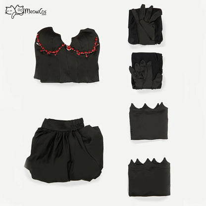 Women's Alternative Asymmetrical Halter Top And Ruffle Skirt Coordinate Set With Matching Accessories