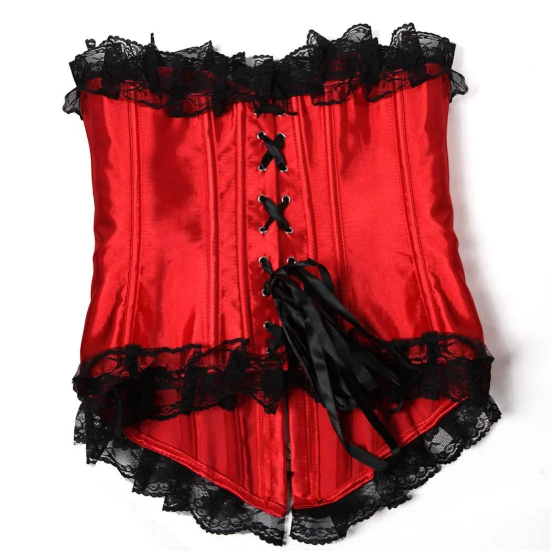 Theatrical Red and Black Striped Overbust Corset and Ruffled Tutu Skirt Set