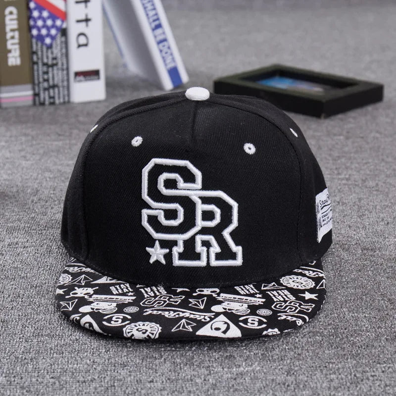Embroidered Flat Brim Snapback Cap Adjustable Streetwear Hip Hop Baseball Hat