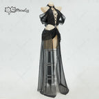 Women's Avant Garde Halter Bodysuit With Sheer Maxi Overlay And Dramatic Puff Sleeves