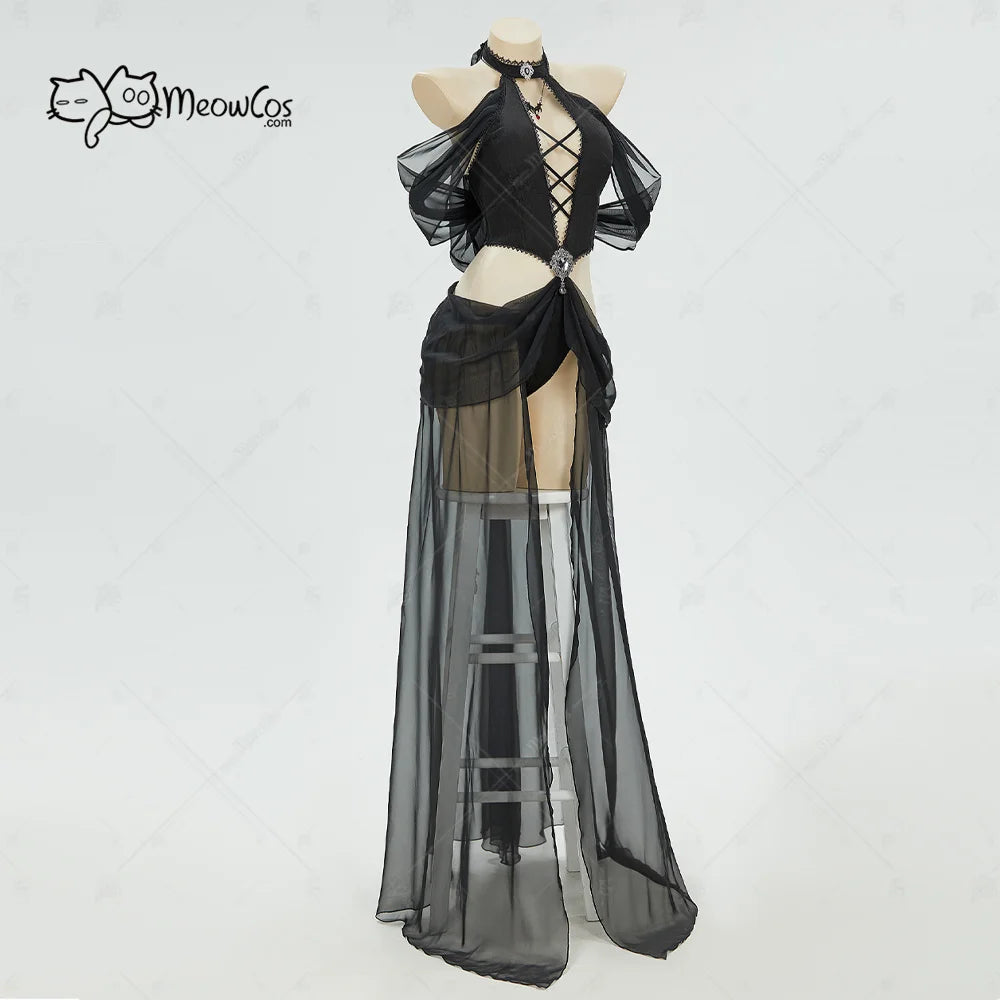 Women's Avant Garde Halter Bodysuit With Sheer Maxi Overlay And Dramatic Puff Sleeves
