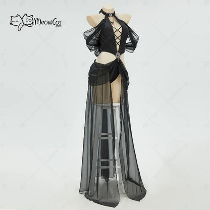 Women's Avant Garde Halter Bodysuit With Sheer Maxi Overlay And Dramatic Puff Sleeves