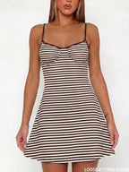 Striped Spaghetti Strap Mini Dress with Relaxed Fit Contemporary Vacation Style