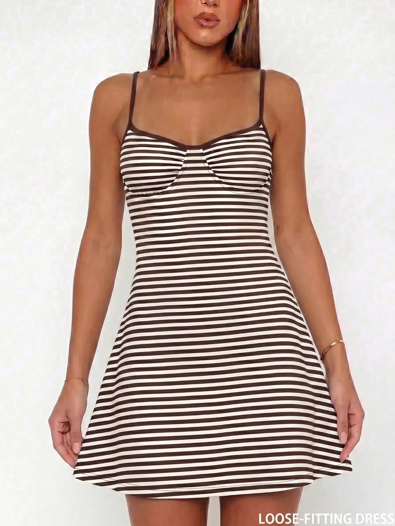 Striped Spaghetti Strap Mini Dress with Relaxed Fit Contemporary Vacation Style