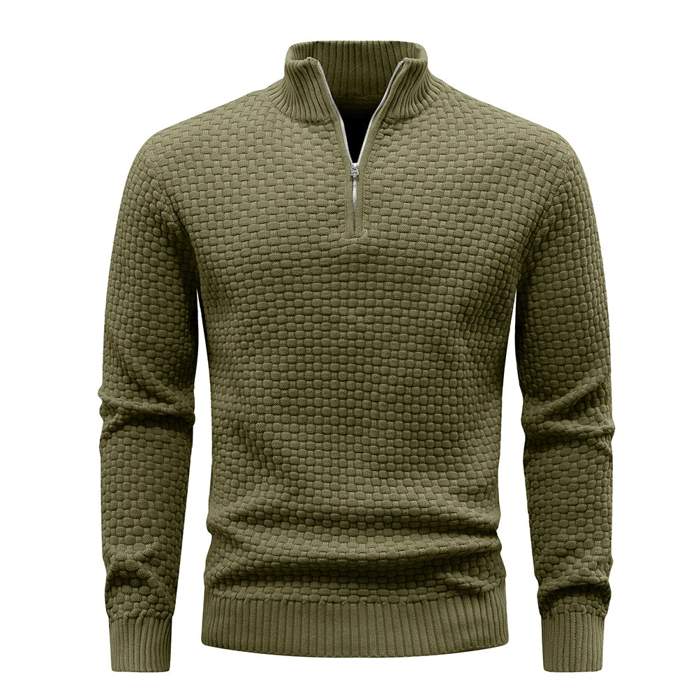 Men's Quarter Zip Mock Neck Textured Knit Casual Sweater Pullover