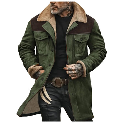 Men's Vintage Faux Suede Utility Jacket with Sherpa Collar and Multi Pocket Design