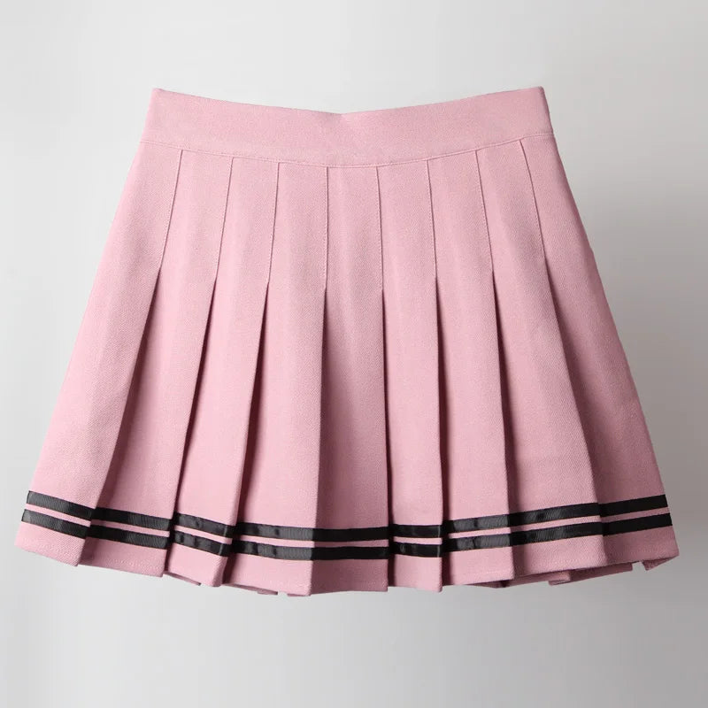 High Waist Pleated Mini Skirt Contrast Trim Alternative Fashion Bottom