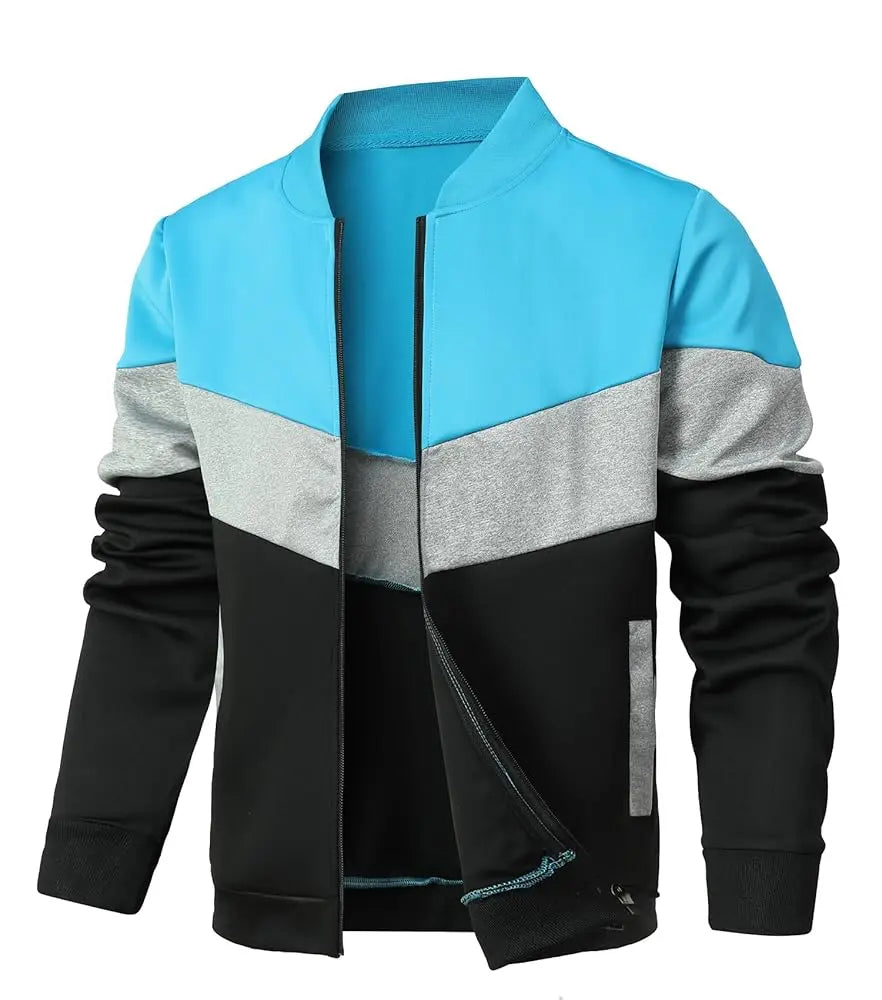 Men's Color Block Zip-Up Bomber Jacket with Modern Casual Streetwear Fit