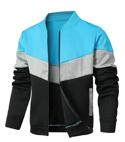 Men's Color Block Zip-Up Bomber Jacket with Modern Casual Streetwear Fit