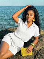 Women's Textured Button Front Shirt and Shorts Co-Ord Set Vacation Outfit
