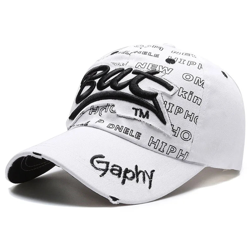 Typography Embroidered Baseball Cap Adjustable Curved Brim Urban Streetwear Fashion Hat