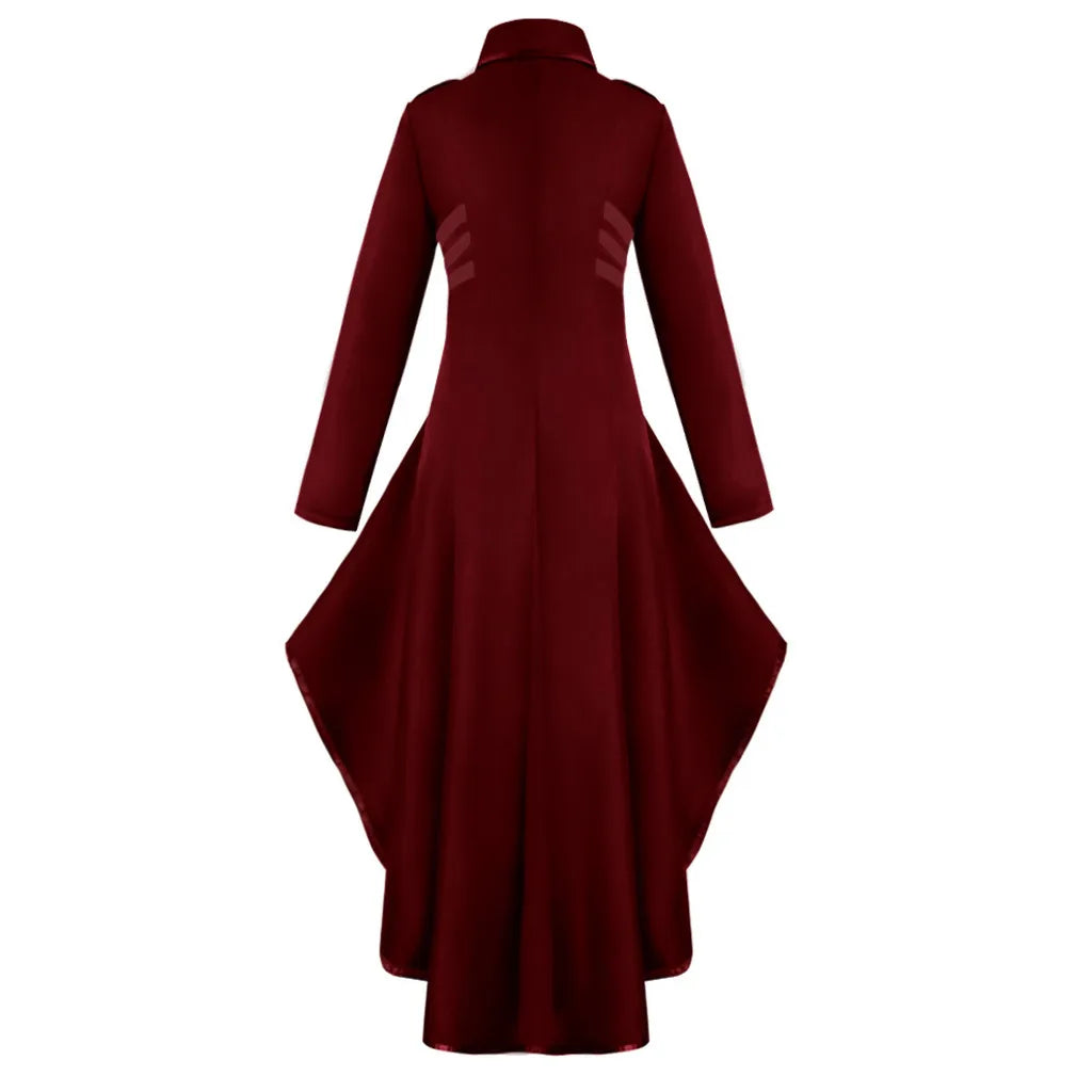 Structured High Collar Gothic Coat Dress with Dramatic Alternative Fashion Style - BigCat Streetwear