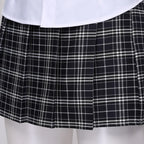 Classic Collegiate Plaid Pleated Skirt and White Button-Up Top Set with Matching Necktie