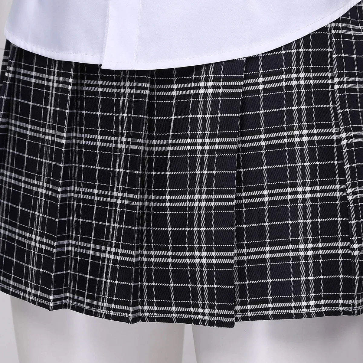 Classic Collegiate Plaid Pleated Skirt and White Button-Up Top Set with Matching Necktie