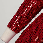 Deep Neck Sequin Maxi Dress With Long Sleeves And Side Slit