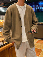 Men's Oversized Button Front Cardigan with Relaxed Drop Shoulder Knit Design