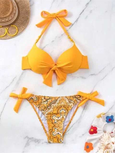 Vibrant Turquoise Underwire Bikini with Mixed Animal Print Bottoms