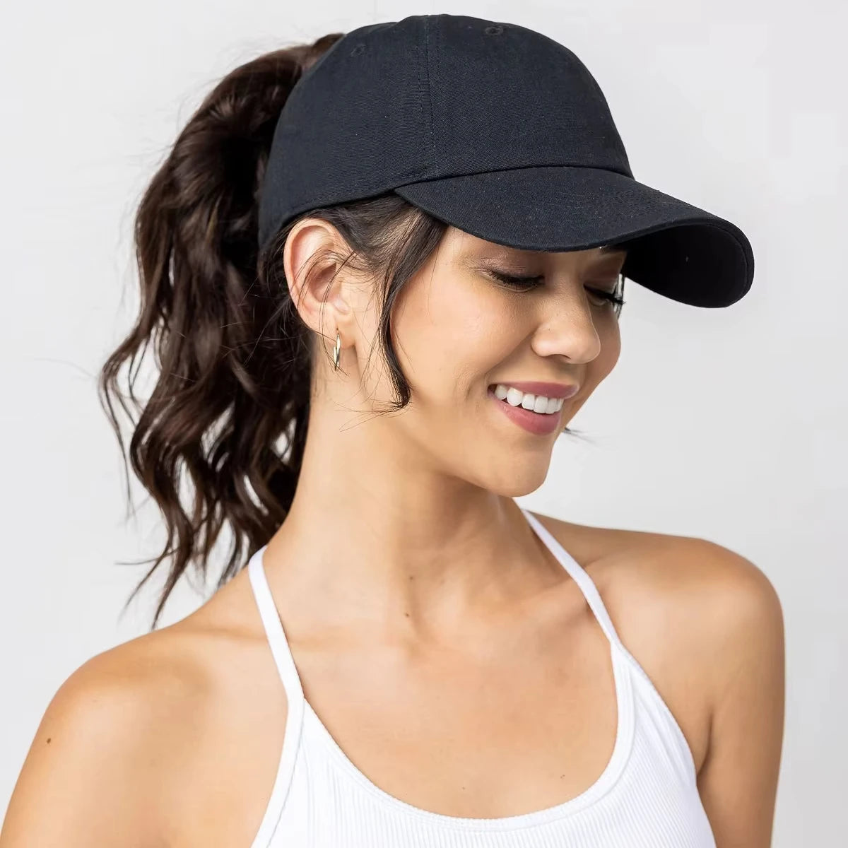 Washed Ponytail Baseball Cap Adjustable Curved Brim Casual Streetwear Outdoor Hat