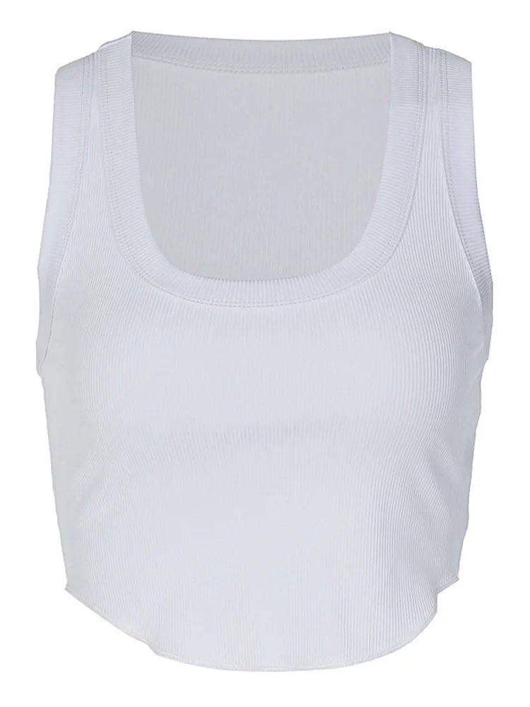 Ribbed Crop Tank Top with Square Neck Slim Fit Casual Streetwear Style
