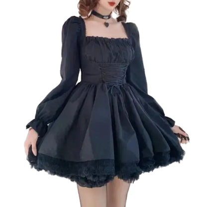 Anime Gothic Puff Sleeve Mini Dress with Dark Romantic Aesthetic