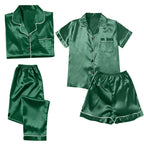 Women's 4-Piece Satin-Look Pajama Set, Short- and Long-Sleeve Tops with Matching Pants and Shorts, Soft Coordinated Loungewear