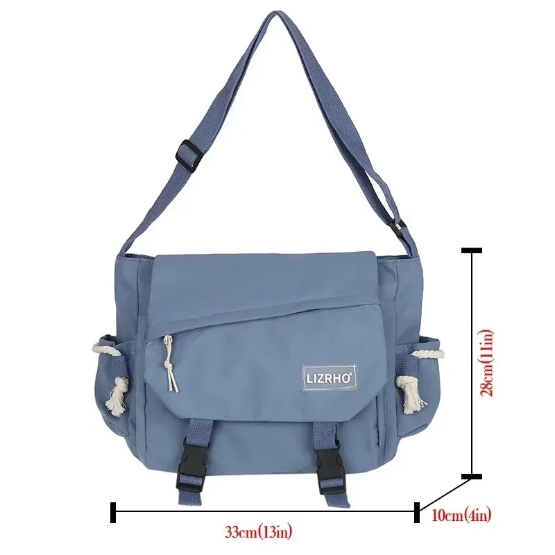 Large Capacity Nylon Crossbody Messenger Bag with Utility Pocket Streetwear Design