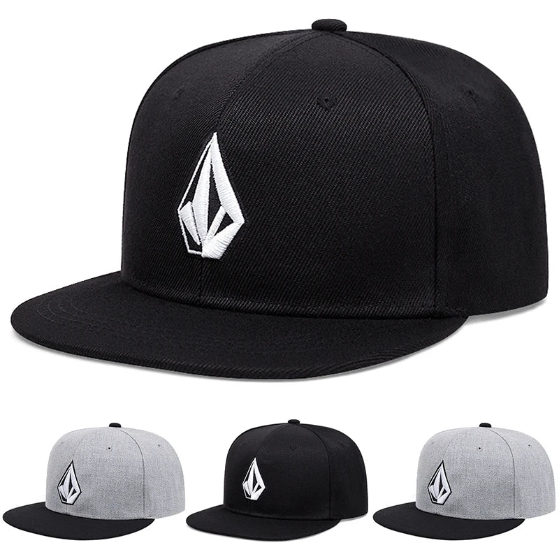 Geometric Embroidered Flat Brim Snapback Cap Adjustable Streetwear Baseball Fashion Hat