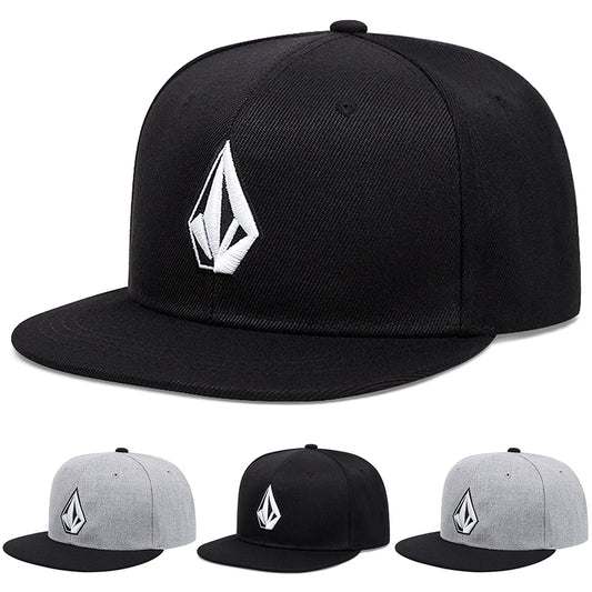 Geometric Embroidered Flat Brim Snapback Cap Adjustable Streetwear Baseball Fashion Hat