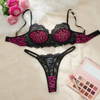 Wild Leopard Print Lace-Trim Demi Push-Up Bra and High-Leg Thong Set