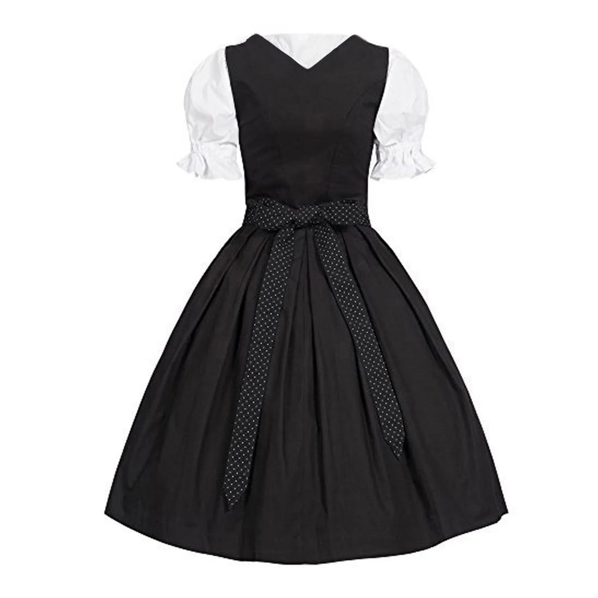 Traditional Bavarian-Inspired Dirndl Dress with Lace-Up Corset Bodice and Puff Sleeves
