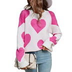 Women's Oversized Heart Pattern Crew Neck Casual Knit Sweater