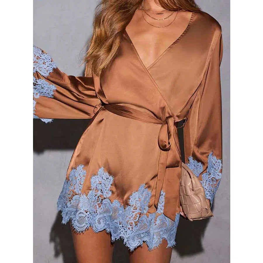 Vintage Gothic Wrap Mini Dress with Lace Trim Alternative Fashion Styling