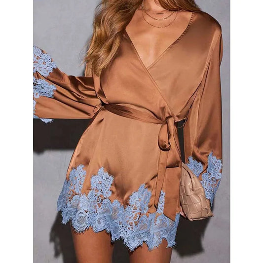 Vintage Gothic Wrap Mini Dress with Lace Trim Alternative Fashion Styling
