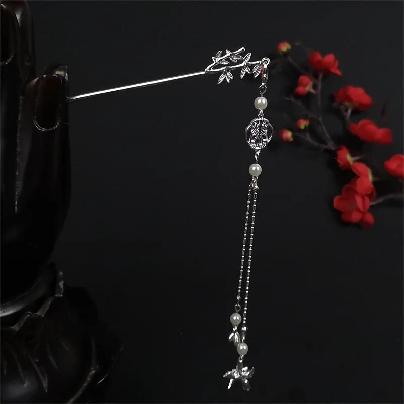 Celestial Moon Tassel Hair Stick Vintage Gothic Statement Hair Accessory