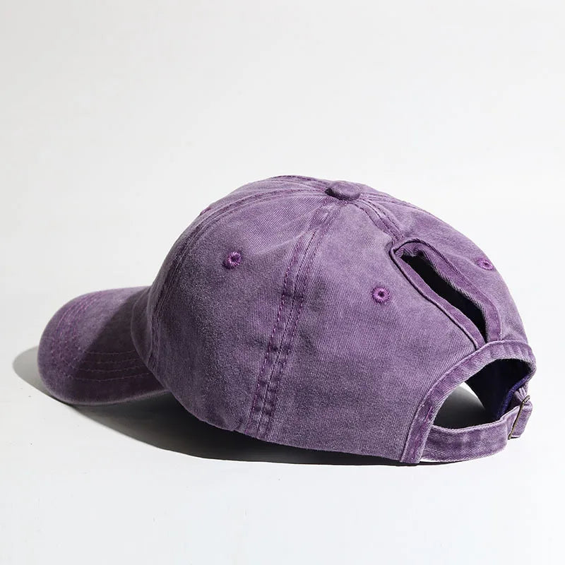 Washed Ponytail Baseball Cap Adjustable Curved Brim Casual Streetwear Outdoor Hat