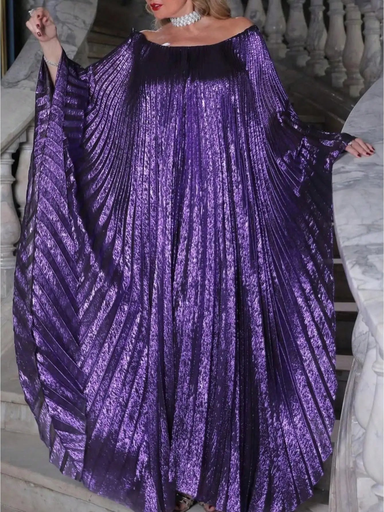 Oversized Pleated Kaftan Maxi Dress with Dramatic Gothic Streetwear Aesthetic