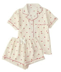 Women's Button Front Short Sleeve Pajama Set Relaxed Matching Lounge Sleepwear