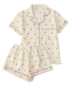 Women's Button Front Short Sleeve Pajama Set Relaxed Matching Lounge Sleepwear
