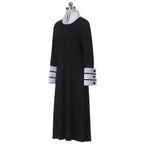 Sleek High-Collar Maxi Dress with Contrasting Striped Cuffs and Neckline