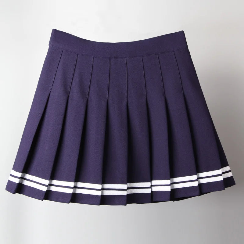 High Waist Pleated Mini Skirt Contrast Trim Alternative Fashion Bottom